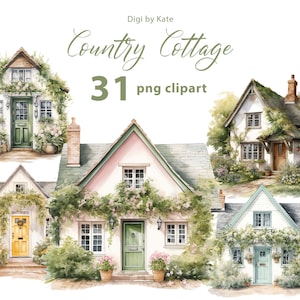 Country Cottage 31 PNG Clipart Set - bellissime case Cottagecore su sfondo trasparente