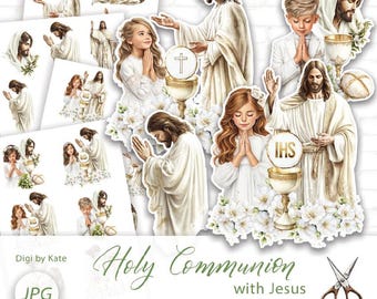 Holy Communion Boys and Girls with Jesus, 4 A4 Pages with Print and Cut Elements