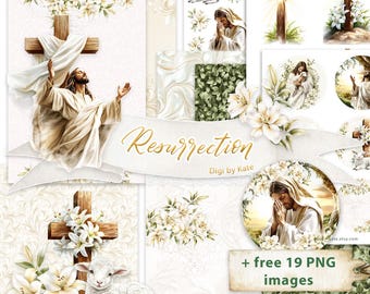 Resurrection of Jesus is a Digital Paper Set for Religious Easter Scrapbooking and Journaling