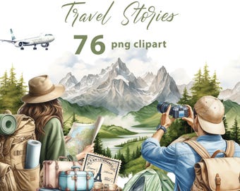 76 Travel PNG Cliparts on transparent background for Junk Journal and Scrapbooking