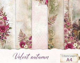Velvet Autumn Digital Paper Set for Scrapbooking and Journaling