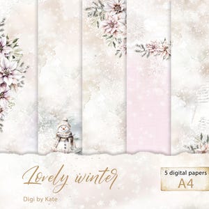 Papier numérique hiver pastel 5 A4 est un ensemble de papiers numériques beige et rose clair parfait pour le journal indésirable