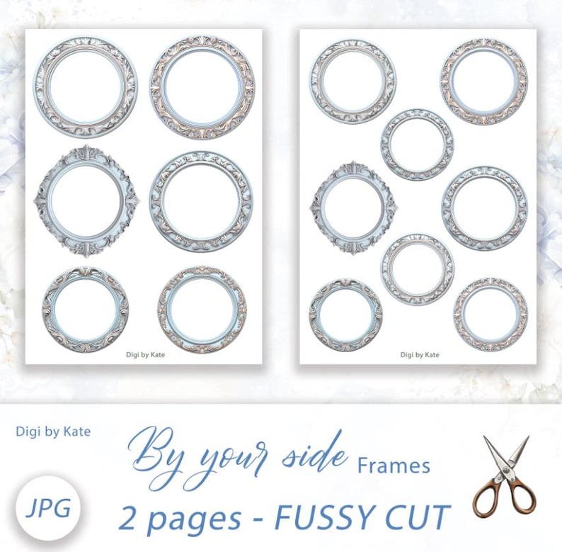Blue Decorative Frames Fussy Cut on 2 A4 JPG Pages with Images to Print and Cut