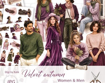 Velvet Autumn Fussy Cut Women & Men on 4 A4 JPG Pages for Journaling and Scrapbook