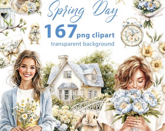 167 Frühling PNG Cliparts auf transparentem Hintergrund in den Farben Pastell Gelb und Blau