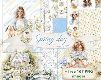 Spring Digital Paper Bundle for Junk Journal and Scrapbooking, Big Journal Kit