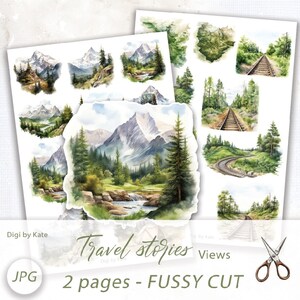 Travel Views Kieskeurig gesneden op 2 A4 JPG-pagina met afbeeldingen om af te drukken en te knippen