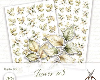 Green Leaves Fussy Cut on 2 A4 JPG Sheet in 4 different types and 3 sizes