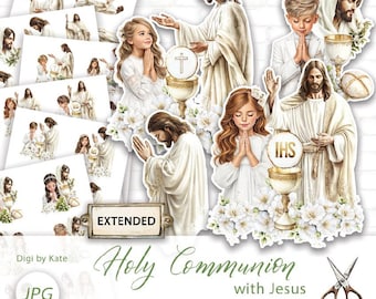 EXTENDED Holy Communion Boys and Girls with Jesus, 6 A4 Pages with Print and Cut Elements