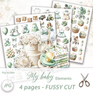Baby spullen kieskeurig gesneden op 4 A4 JPG-blad, baby elementen illustraties