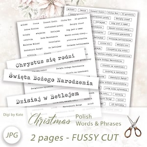 Weihnachten PL Worte und Phrasen auf A4 JPG Seiten zum Drucken und Schneiden perfekt für Planer und Journal
