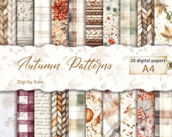 Autumn Patterns on 20 A4 JPG Pages, Brown Orange Fall Backgrounds for Scrapbook and Junk Journal