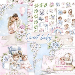 Digitale babypapierbundel voor junkjournal en scrapbooking, Big Journal Kit voor babyjongen en babymeisje