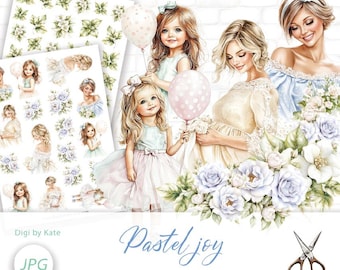 Pastel Joy Fussy Cut Elements on 2 A4 Pages for Journaling and Scrapbooking