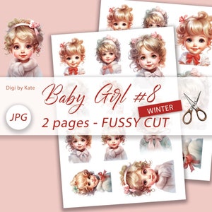 Winter Baby Girl #8 Fussy Schnitt auf 2 A4 JPG Blättern, süßes kleines Winter Mädchen