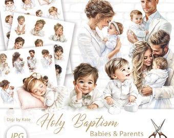 Babies and Parents on 3 A4 JPG Pages for Baptism, Mother and Father Print and Cut Elements