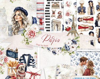 Paris Digital Paper Bundle for Junk Journal and Scrapbooking, Big French Journal Kit