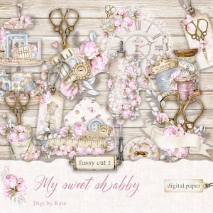 Ma douce couture minable, éléments de couture minables imprimables, éléments numériques de couture shabby chic, journal de couture minable coupe courte