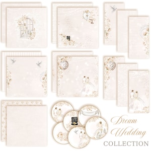 Pacchetto matrimonio da sogno, collezione di carta digitale da sposa, carta per album di nozze, carta crema shabby, set per matrimoni romantici