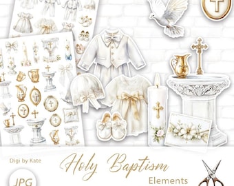 Baptism Fussy Cut Elements on 2 A4 Pages for Journaling and Scrapbooking