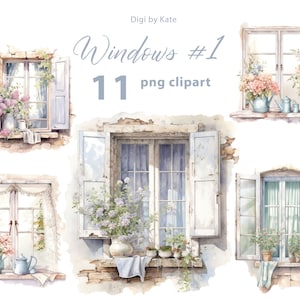 Set di clipart PNG per Windows n. 1 11, clipart per Windows Shabby Chic, vecchio acquerello per Windows, illustrazioni PNG per Windows, sfondo trasparente