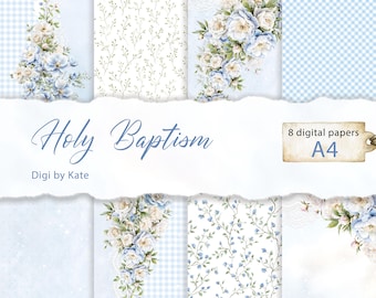 Blue Digital Paper Set for Special Occasions First Holy Communion, Wedding or Baptism