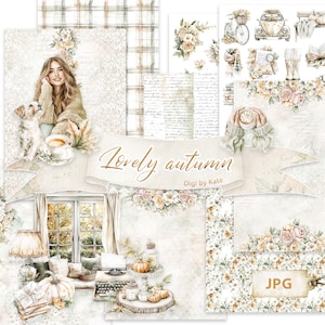 Lovely Autumn is een digitale papieren bundel voor Junk Journal en Scrapbooking, Big Journal Kit