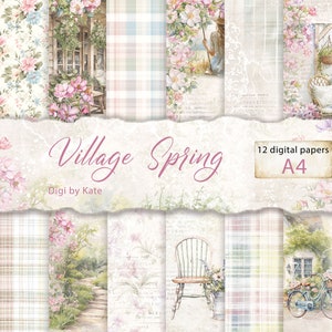 Village Spring A4 est un ensemble de papier numérique de style cottage floral parfait pour le journal indésirable