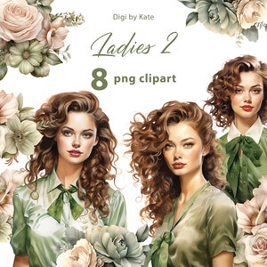 Ladies #2 8 PNG Clipart - Frauen und Blumen in Grün auf transparentem Hintergrund