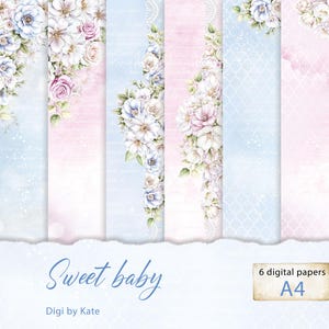 Pastel Blue and Pink Baby Digital Paper Set for for Special Occasions such as Wedding, Friend's Birthday or Christening