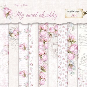 Mój słodki papier cyfrowy Shabby, papier do scrapbookingu Shabby Chic, papier Shabby Rose, romantyczne tło Shabby