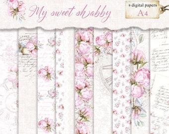 My Sweet Shabby 9 A4 JPG is a Digital Paper Set in Shabby Chic Style