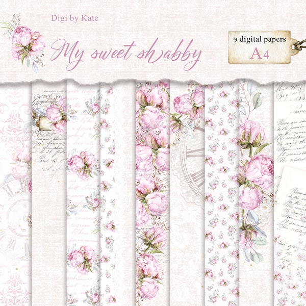 La mia carta cyfrowy Shabby, carta per scrapbooking Shabby Chic, carta Shabby Rose, romantica tło Shabby