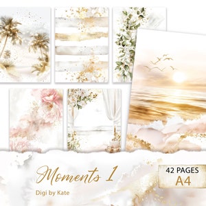 Moments 1 ホワイトゴールドとローズゴールド ビーチをテーマにしたグラフィック付き A4 ページ 42 枚