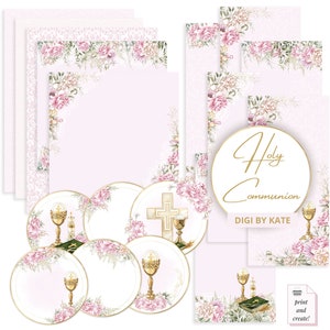 Erste heilige Kommunion Soft Pink Digitales Papier, Erste Kommunion Digitales Scrapbook Papier, rosa Damast Hintergrund, PNG Dateien