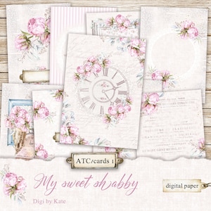My Sweet Shabby Cards numériques, ATC, imprimables éphémères minables, Shabby Journal ATC, cartes imprimables minables