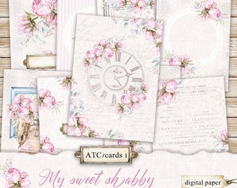 My Sweet Shabby Cards numériques, ATC, imprimables éphémères minables, Shabby Journal ATC, cartes imprimables minables