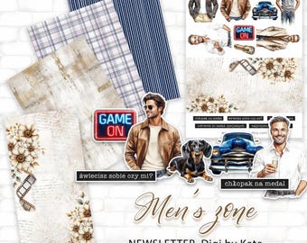 Men's zone Newsletter Fussy Cut on 4 A4 JPG Page & DL for Scrapbooking