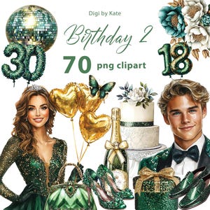 Compleanno verde smeraldo 70 PNG clipart su sfondo trasparente