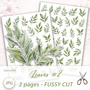 Green Leaves Fussy Cut on 2 A4 JPG Sheet