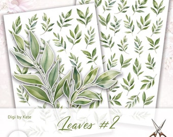 Green Leaves Fussy Cut on 2 A4 JPG Sheet