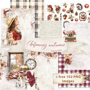 Charming Autumn is een digitale papieren bundel voor Junk Journal en Scrapbooking, Big Journal Kit