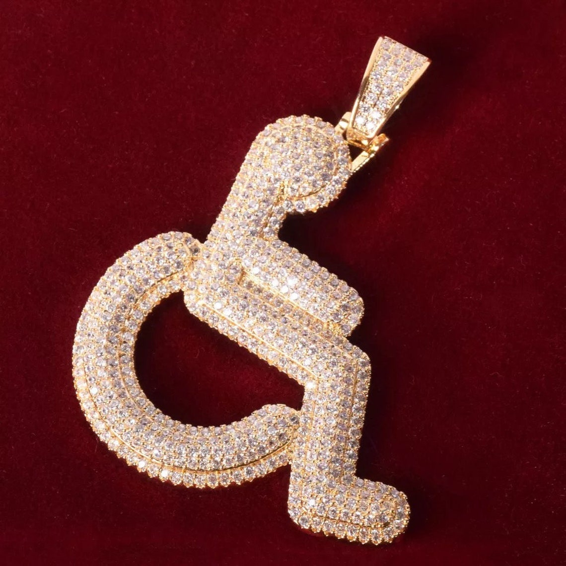 Fully iced out 14k gold plated wheelchair crip handicap Etsy