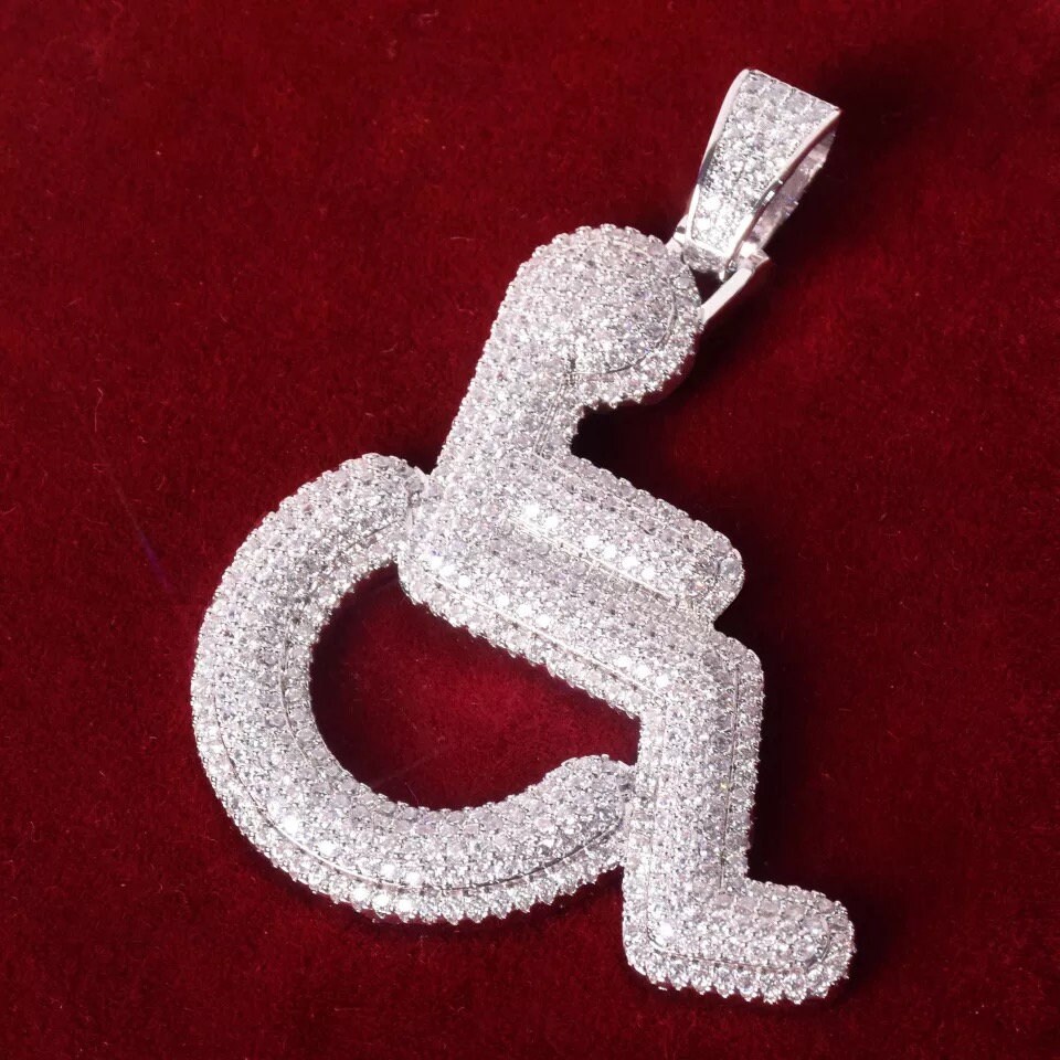 Fully iced out 14k gold plated wheelchair crip handicap Etsy