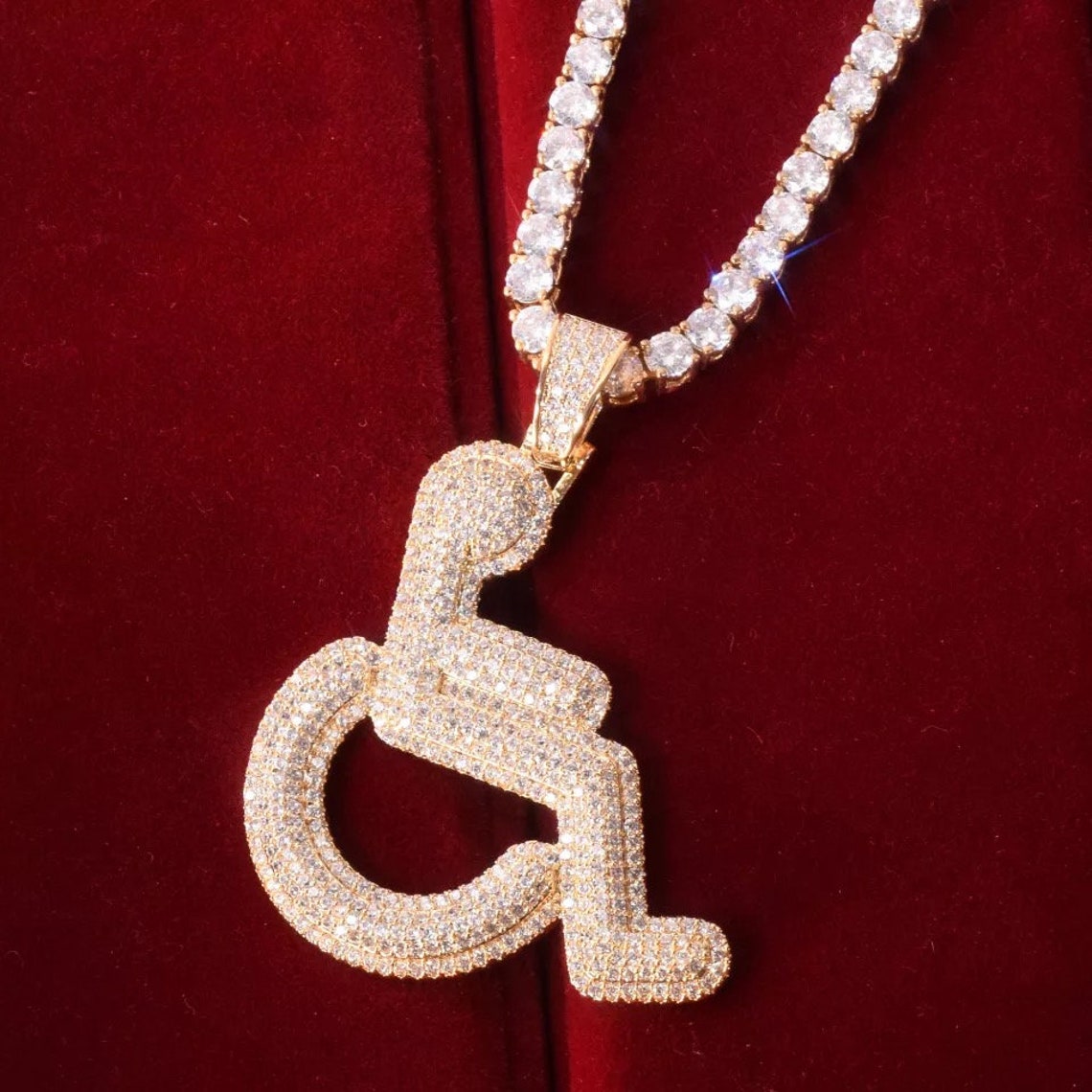 Fully iced out 14k gold plated wheelchair crip handicap Etsy