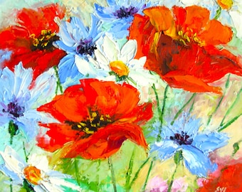 Poppies painting Flower Original painting Wall art Wall decor Canvas artwork by EVIpainting Birthday gift