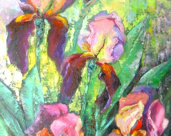 Iris peinture Fleur Peinture originale Art mural Décoration murale Oeuvre d'art sur toile par EVIpainting Cadeau d'anniversaire 40 x 60 cm