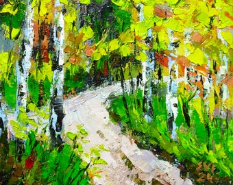 Birch trees Grove Landscape painting Original painting Wall art Wall decor Canvas artwork by EVIpainting Birthday gift 8x8 inches