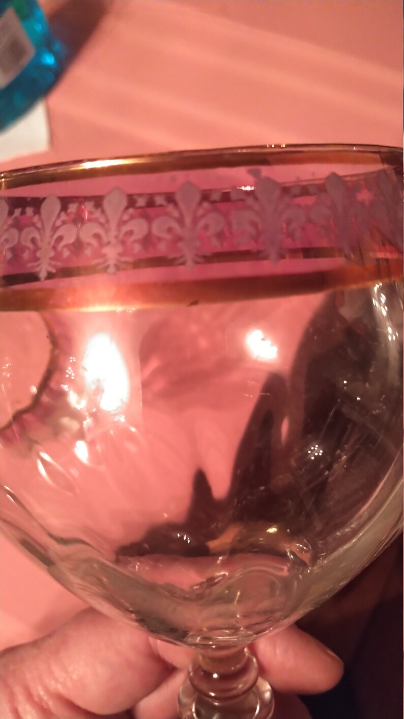 Vintage Fleur de Lise Paired Wine Glasses