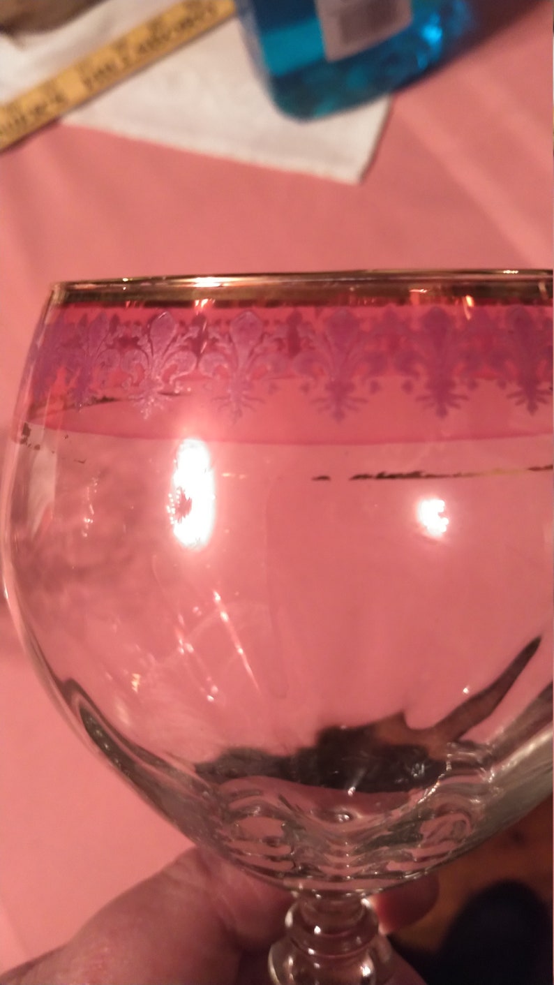 Vintage Fleur de Lise Paired Wine Glasses